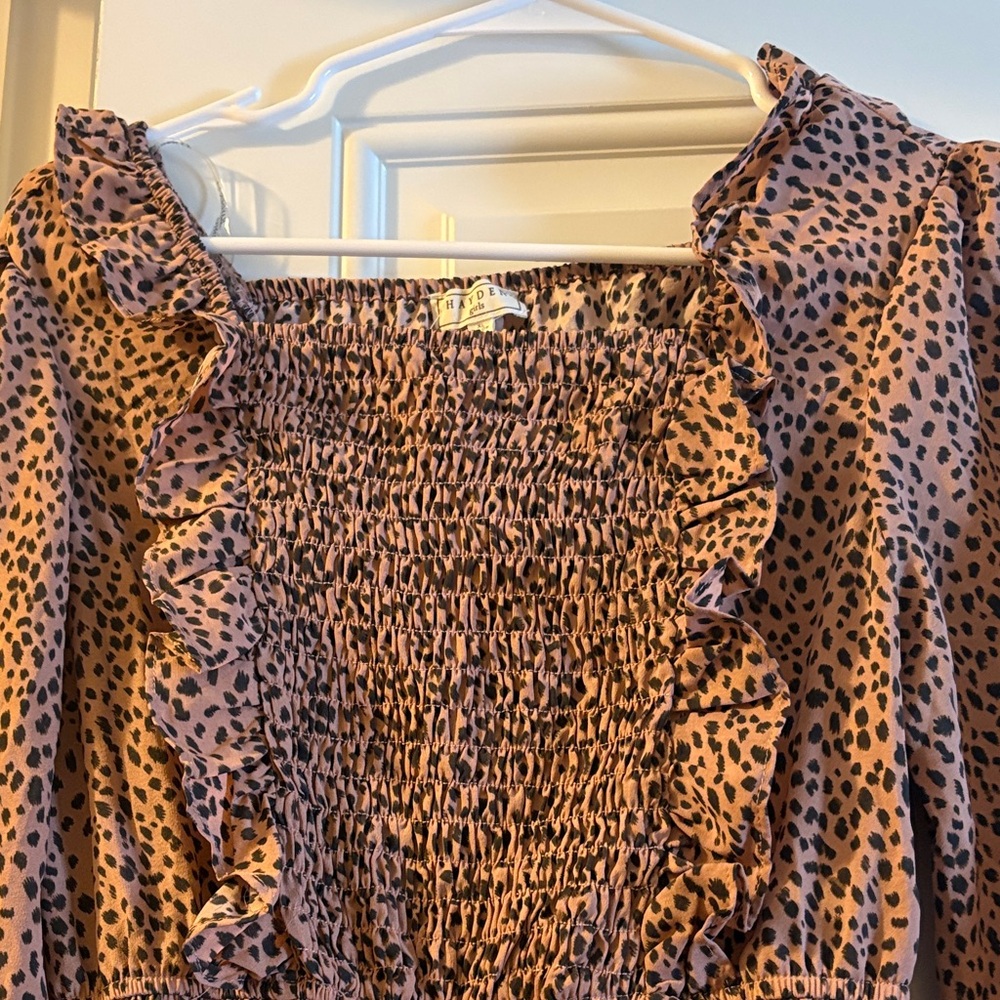 Pink Leopard Print Ruffle Smocked Dress